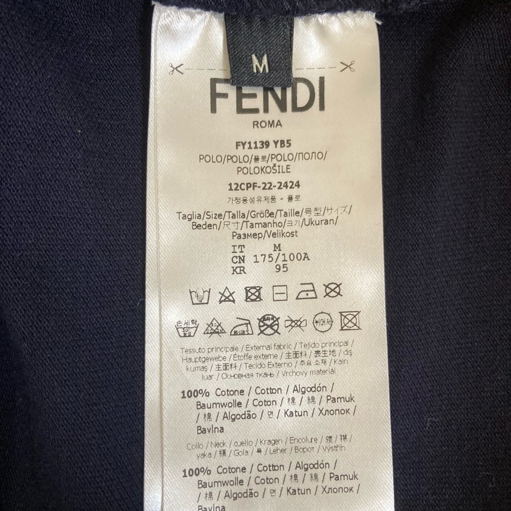 Fendi Long Sleeve Cotton Polo Shirt Blue contrast White Collar Fendi Logo - Picture 7 of 13
